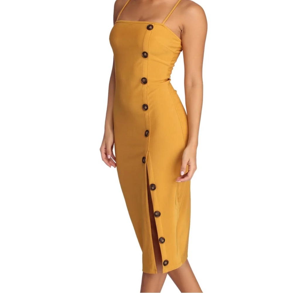 Elegant Mustard Button-Down Midi Dress